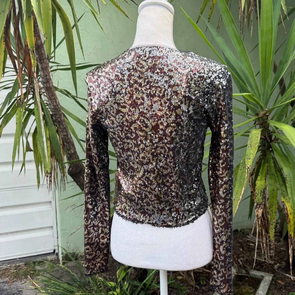 Brown Gold Sequin long Sleeve Shirt Shirt ZARA